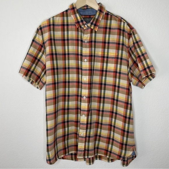 LL. Bean Men’s Signature Madras Shirt Short Sleeve Plaid Orange and Yellow - Picture 1 of 8